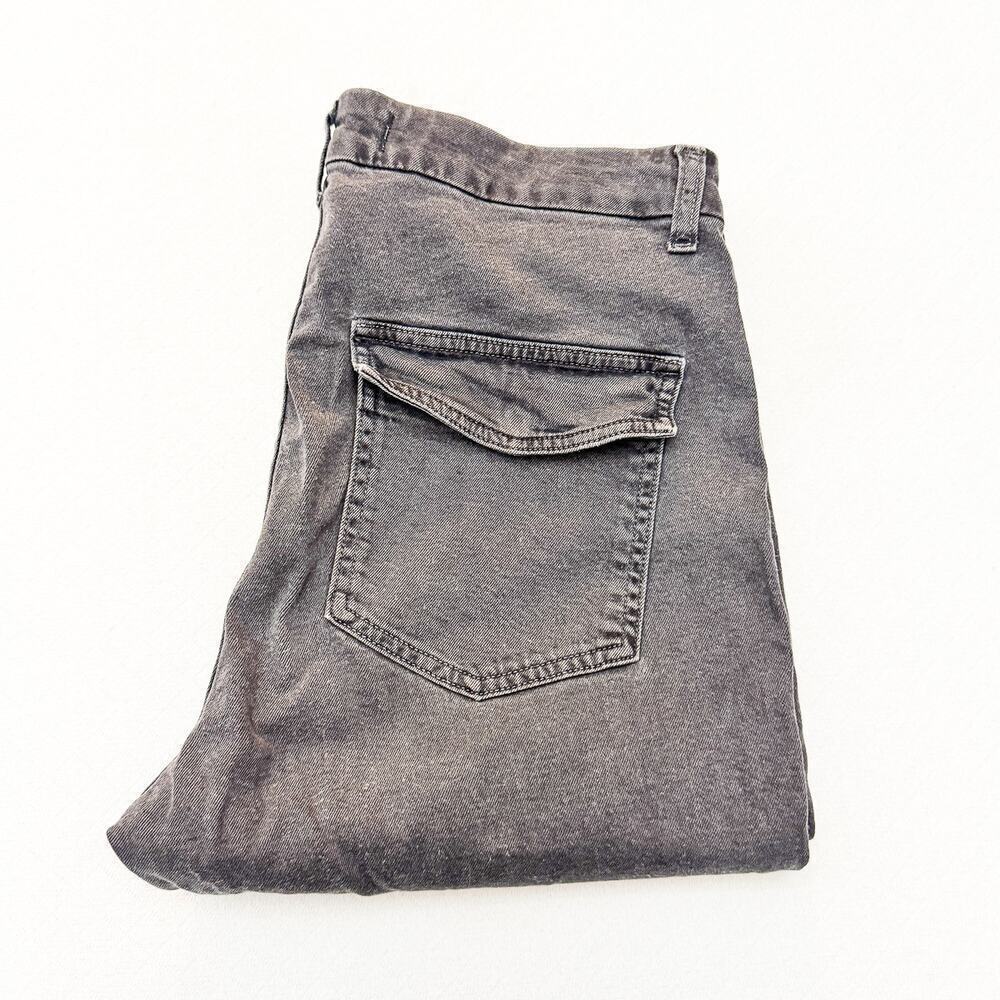 AMO Easy Army Trouser Washed Black Raw Hem Gray Denim Jeans Size 28